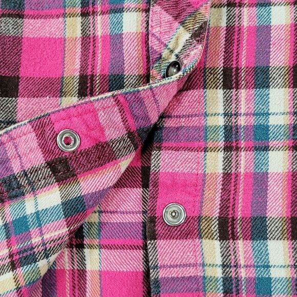 🔺️Bit & Bridle Pink Plaid Flannel Long Sleeve Shirt w/Chest Pockets Medium - Picture 10 of 12